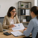 Asesoría contable en Cáceres para empresas, autónomos y particulares, con un asesor contable revisando libros, facturas y cuentas anuales y asesoramiento contable y fiscal para pymes.