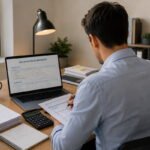 Asesoría para la declaración de impuestos de particulares, autónomos y empresas, con un asesor fiscal revisando la declaración de la renta en Cáceres y presentación telemática online.